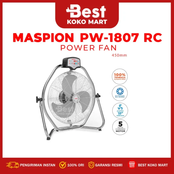 maspion power fan pw 1807 rc / kipas angin daya 18 inch dengan remot kontrol original