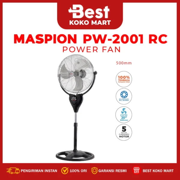 maspion power fan pw 2001 rc / stand fan 20 inch / kipas angin daya berdiri 20 inch dengan remot kontrol original