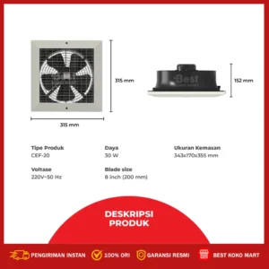 maspion exhaust fan cef 20 / kipas angin hexos plafon 8 inch garansi resmi original
