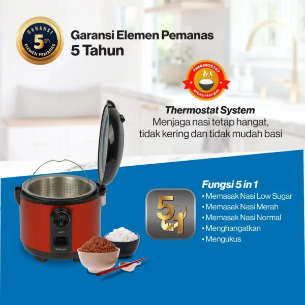 magic com low sugar carbo miyako mcm721lst rice cooker 3 in 1 magic warmer plus 1.8 liter garansi resmi original