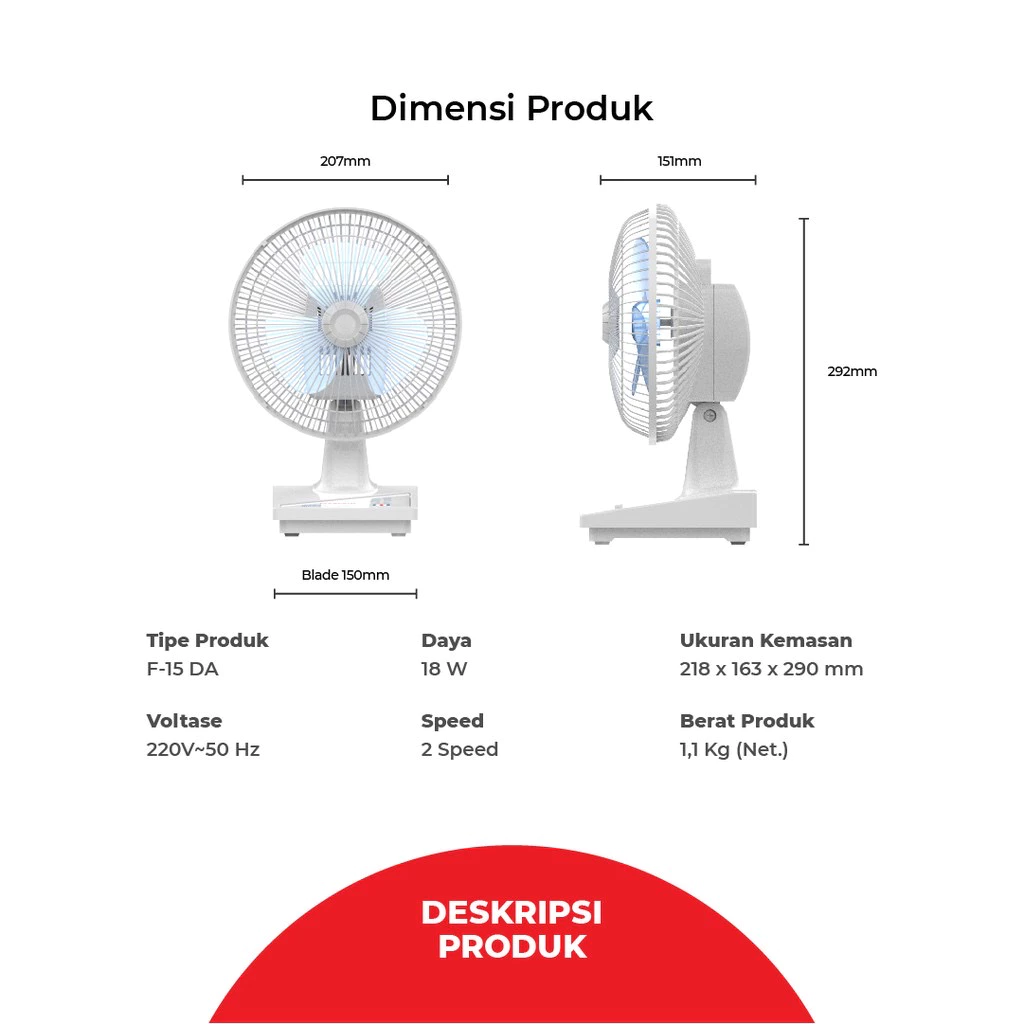 maspion desk fan/ kipas angin meja 6inch f 15da original garansi resmi