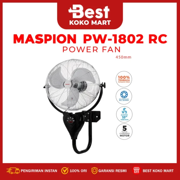 maspion power fan pw 1802 rc / wall fan 18 inch / kipas angin daya 18 inch dgnremot kontrol original