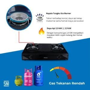 kompor gas miyako kg202ce 2 tungku tekanan rendah garansi resmi original