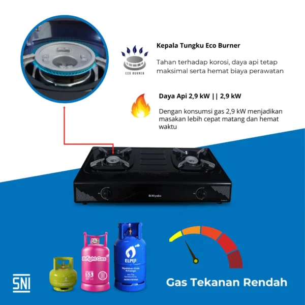 kompor gas miyako kg202ce 2 tungku tekanan rendah garansi resmi original