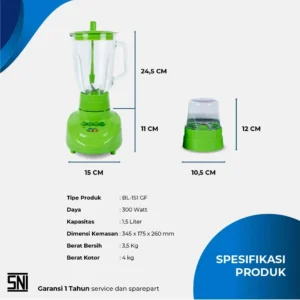 blender miyako bl151gf (kaca) hijau [1.5l] garansi resmi original