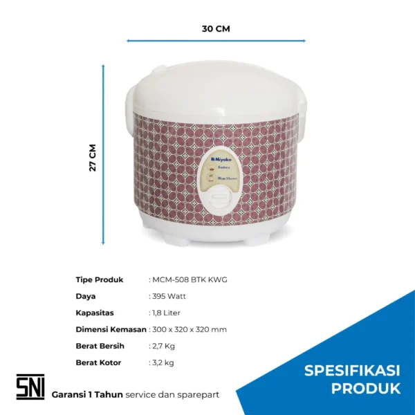 magic com miyako mcm508btkkwg magic warmer plus rice cooker [1,8 ltr] garansi resmi original