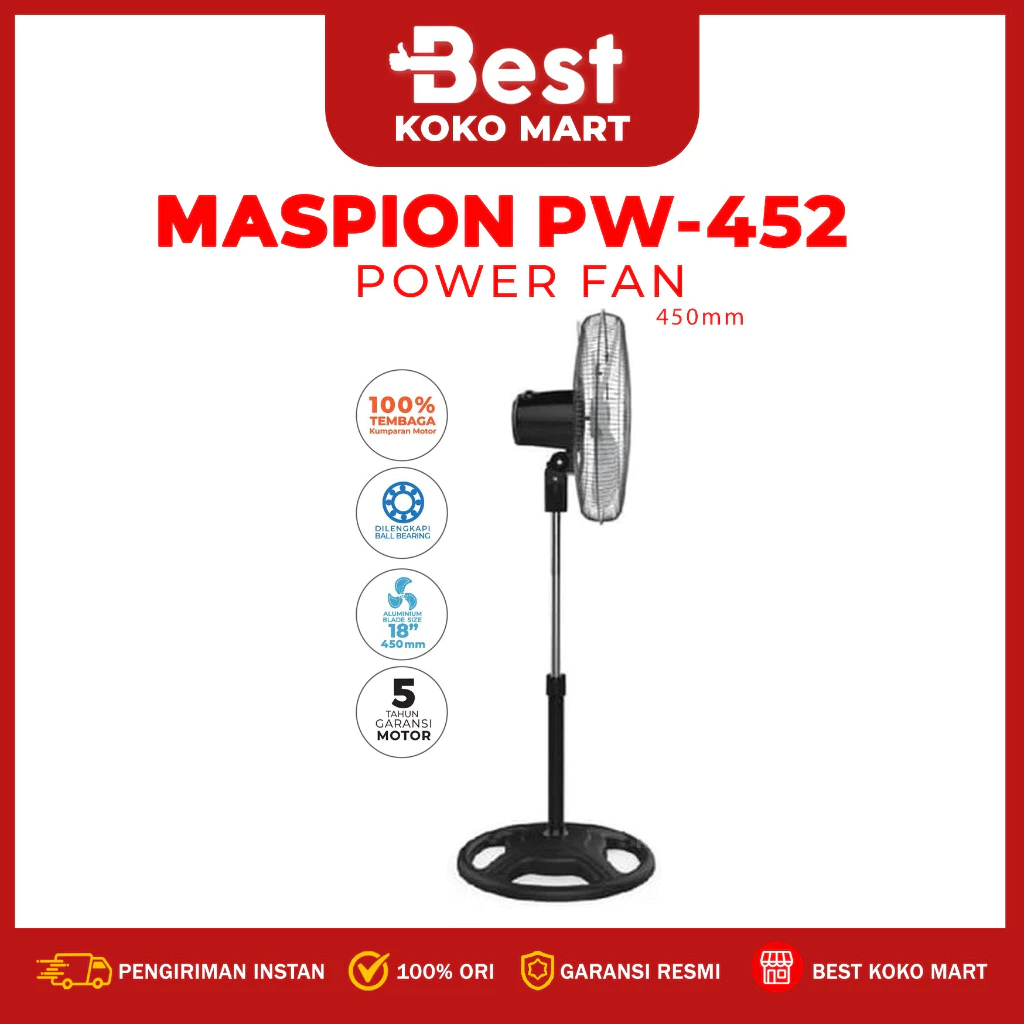 maspion power fan / kipas angin daya 18 inch pw 452 garansi resmi original