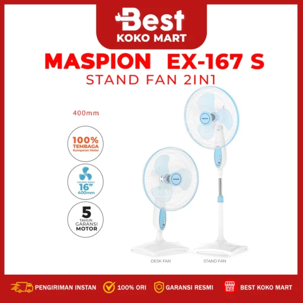 maspion kipas angin berdiri / stand fan 16 inch ex 167 s 2in1 original