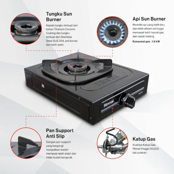 rinnai kompor gas 1 tungku stainless ri 201 s garansi resmi original