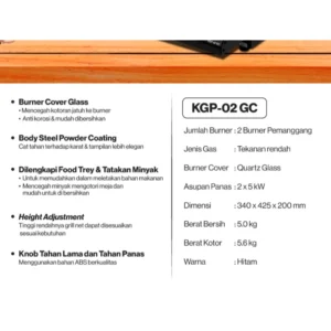kompor gas pemanggang miyako kgp02gc 2 burner hitam garansi resmi original