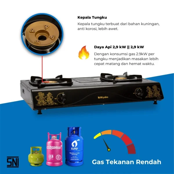 kompor gas miyako kg502cwyg motif wayang 2 tungku kg 502c wyg motif batik garansi resmi original