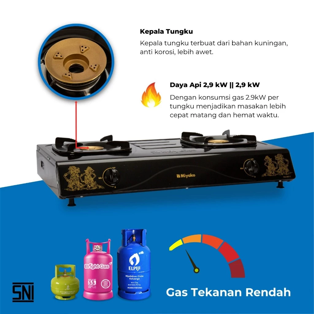 kompor gas miyako kg502cwyg motif wayang 2 tungku kg 502c wyg motif batik garansi resmi original