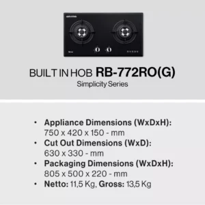 rinnai kompor tanam 2 tungku rb 772ro g garansi resmi original
