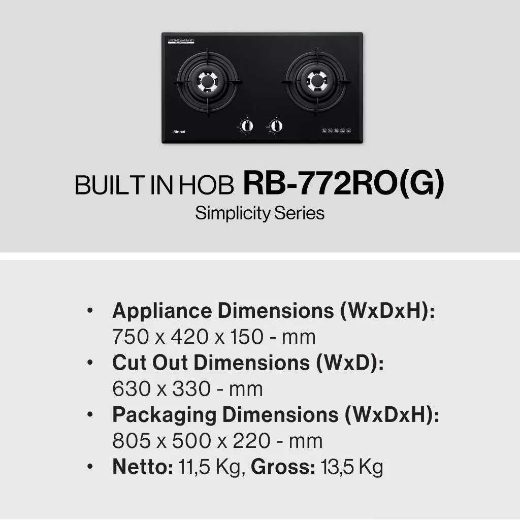 rinnai kompor tanam 2 tungku rb 772ro g garansi resmi original