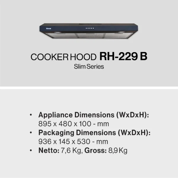 rinnai cooker hood penghisap asap rh 229 garansi resmi original