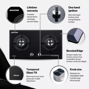 rinnai kompor tanam 2 tungku rb 772ro g garansi resmi original