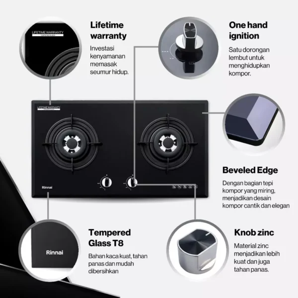 rinnai kompor tanam 2 tungku rb 772ro g garansi resmi original