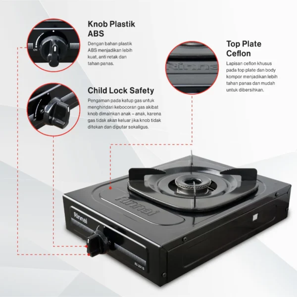 rinnai kompor gas 1 tungku stainless ri 201 s garansi resmi original