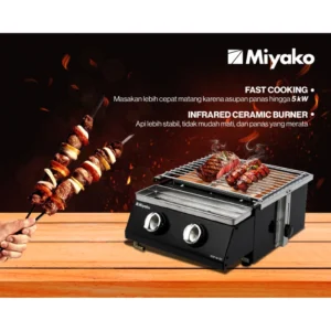 kompor gas pemanggang miyako kgp02gc 2 burner hitam garansi resmi original
