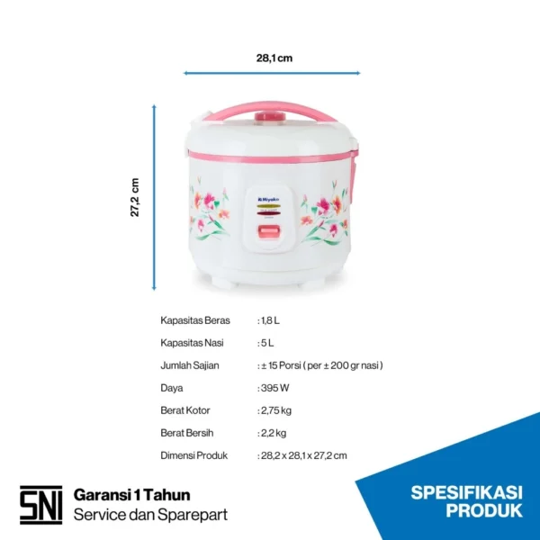 magic com miyako mcm507 rice cooker magic warmer plus 1.8 liter 395 watt garansi resmi original
