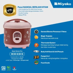 magic com miyako mcm18bhb nanoal berlian hitam rice cooker 1.8 liter 3in1 magic warmer plus garansi resmi original