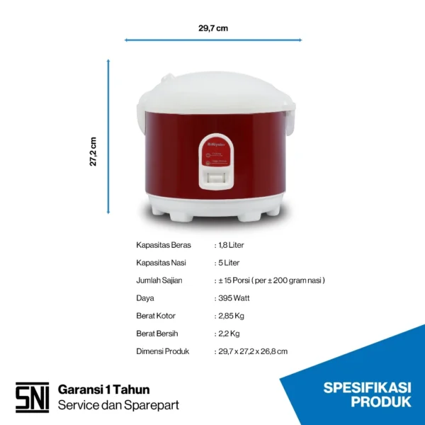 magic com miyako mcm528ts rice cooker 1.8 liter magic warmer plus tanpa kukusan garansi resmi original