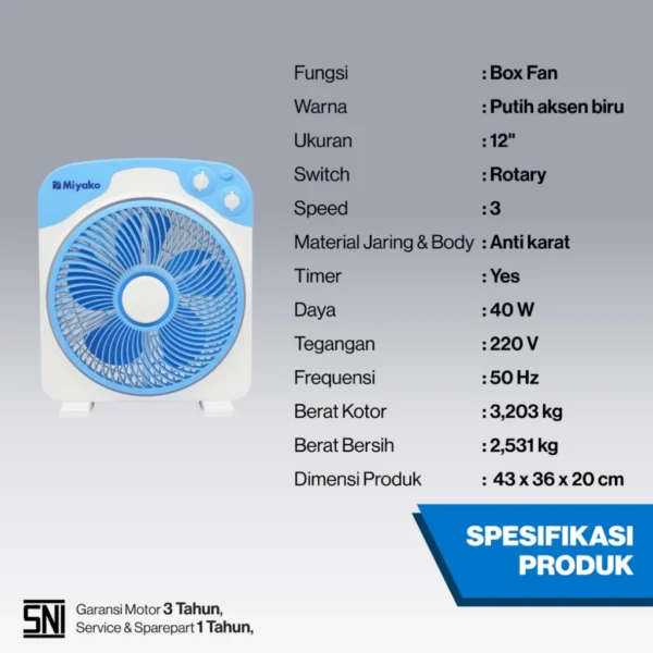 miyako fan kab 1281 kipas angin kotak box fan 12" low watt garansi resmi garansi resmi original