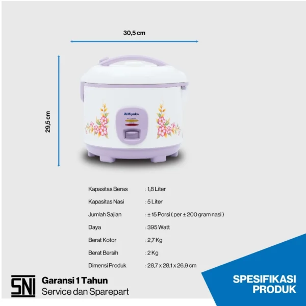 magic com miyako mcm509ts rice cooker 2in1 magic warmer magic com 1.8 liter 3in1 395w garansi resmi original