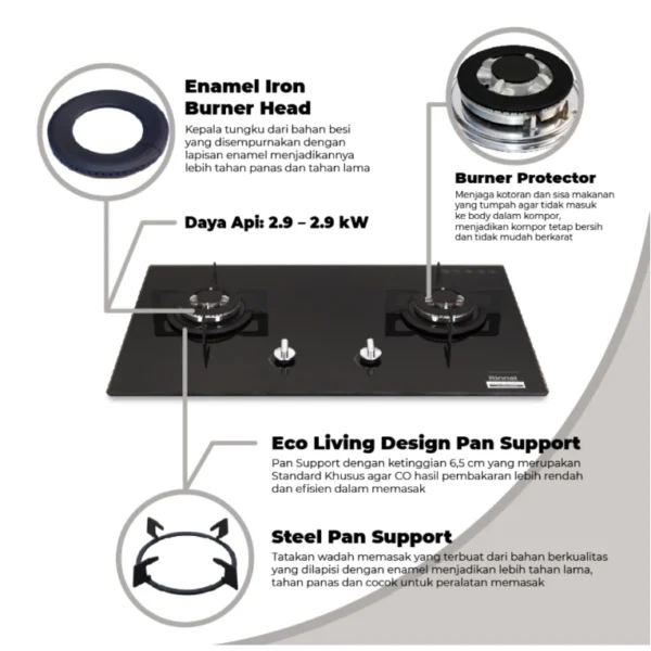 rinnai kompor tanam 2 tungku rb 712n garansi resmi original