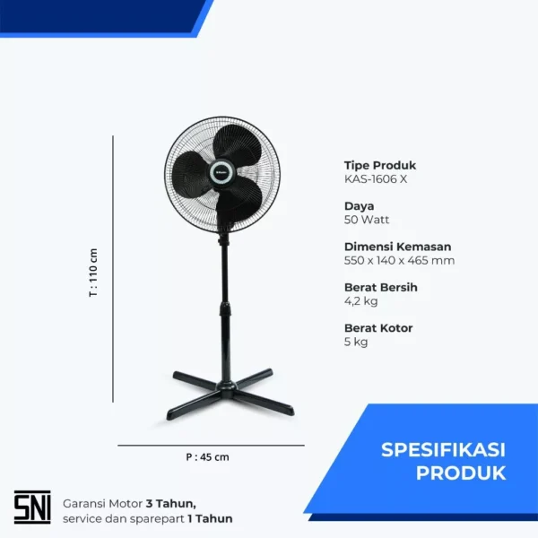 kipas angin miyako kas1606xpl stand fan 16 inc jaring plastik garansi resmi original