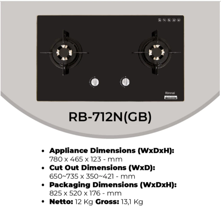 rinnai kompor tanam 2 tungku rb 712n garansi resmi original