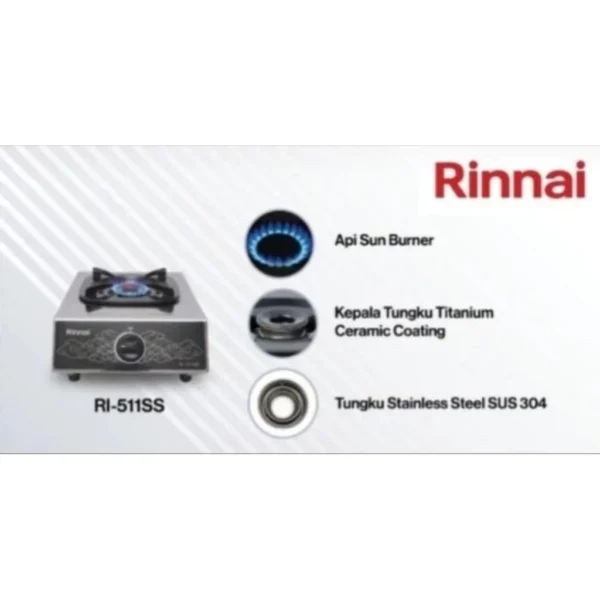 rinnai ri 511ss / kompor gas 1 tungku stainless steel garansi resmi original