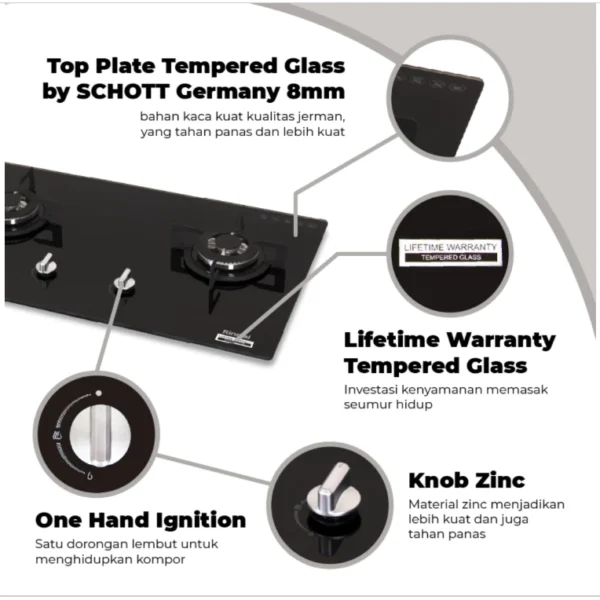 rinnai kompor tanam 2 tungku rb 712n garansi resmi original