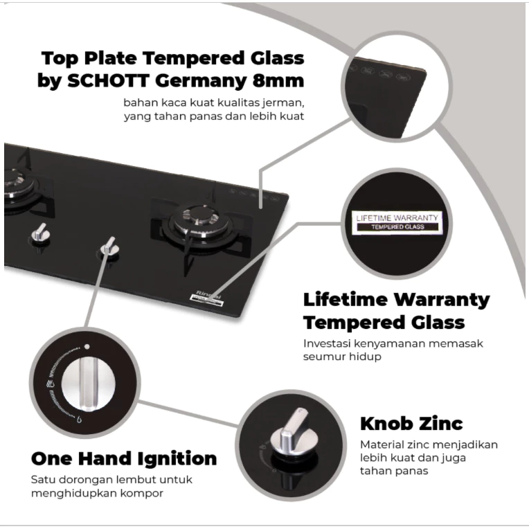 rinnai kompor tanam 2 tungku rb 712n garansi resmi original