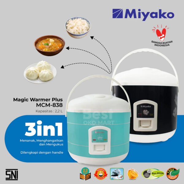 magic com miyako mcm838 rice cooker 3 in 1 penanak penghangat nasi 2.2 liter garansi resmi original