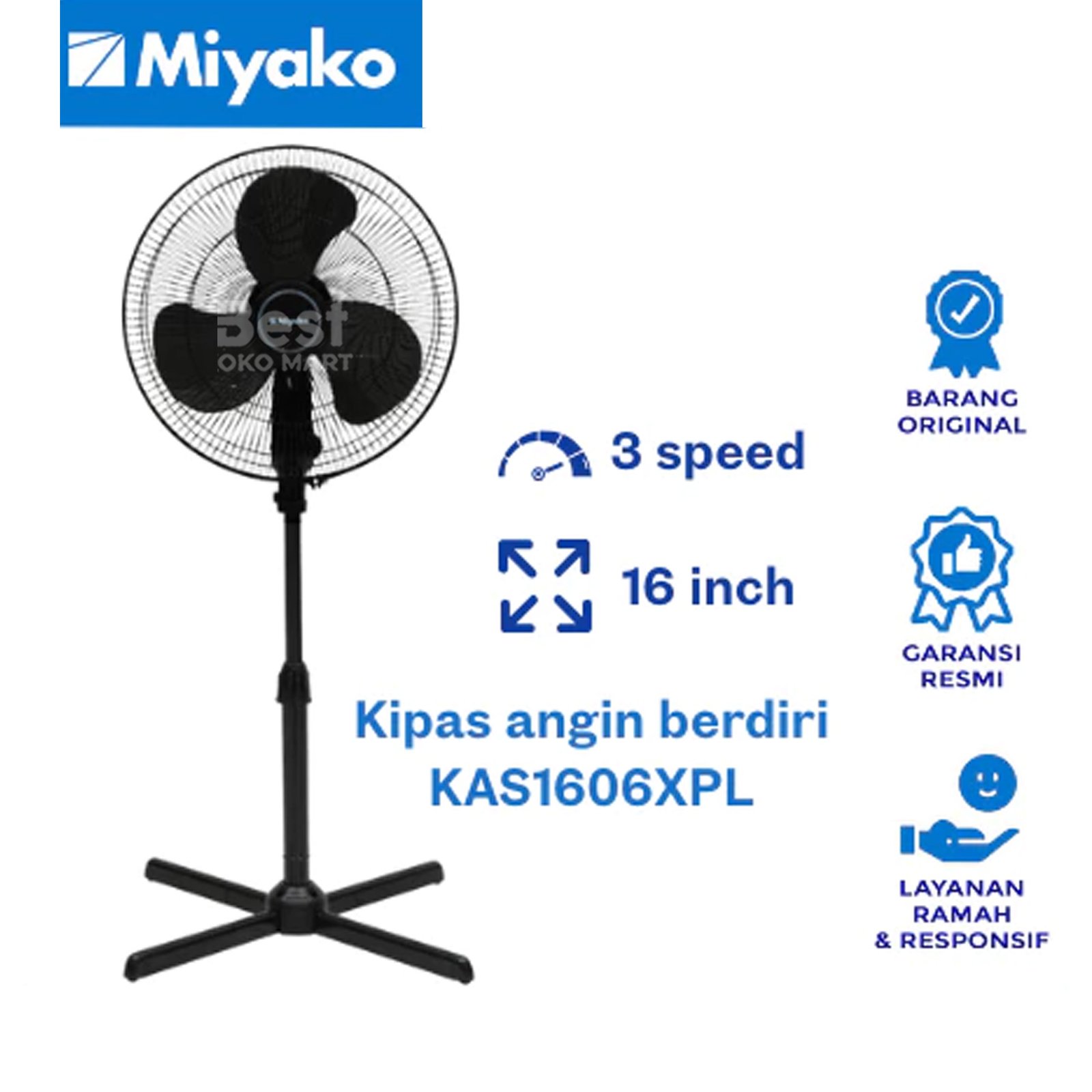 kipas angin miyako kas1606xpl stand fan 16 inc jaring plastik garansi resmi original