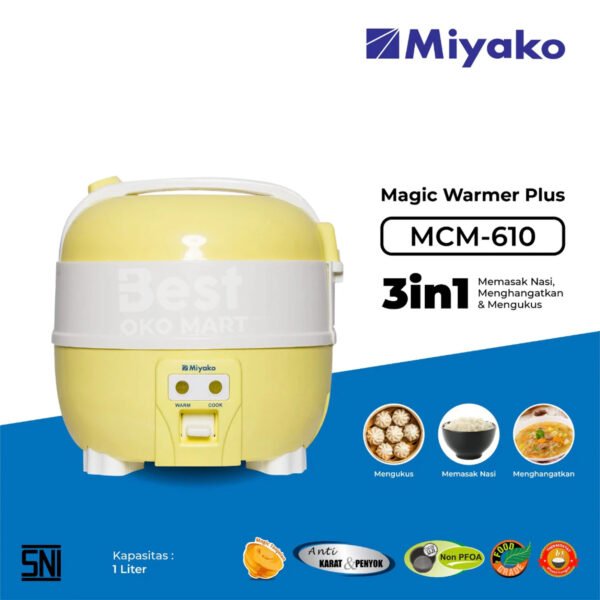 magic com miyako mcm610 rice cooker 1 liter magic warmer plus 3in1 kuning garansi resmi original