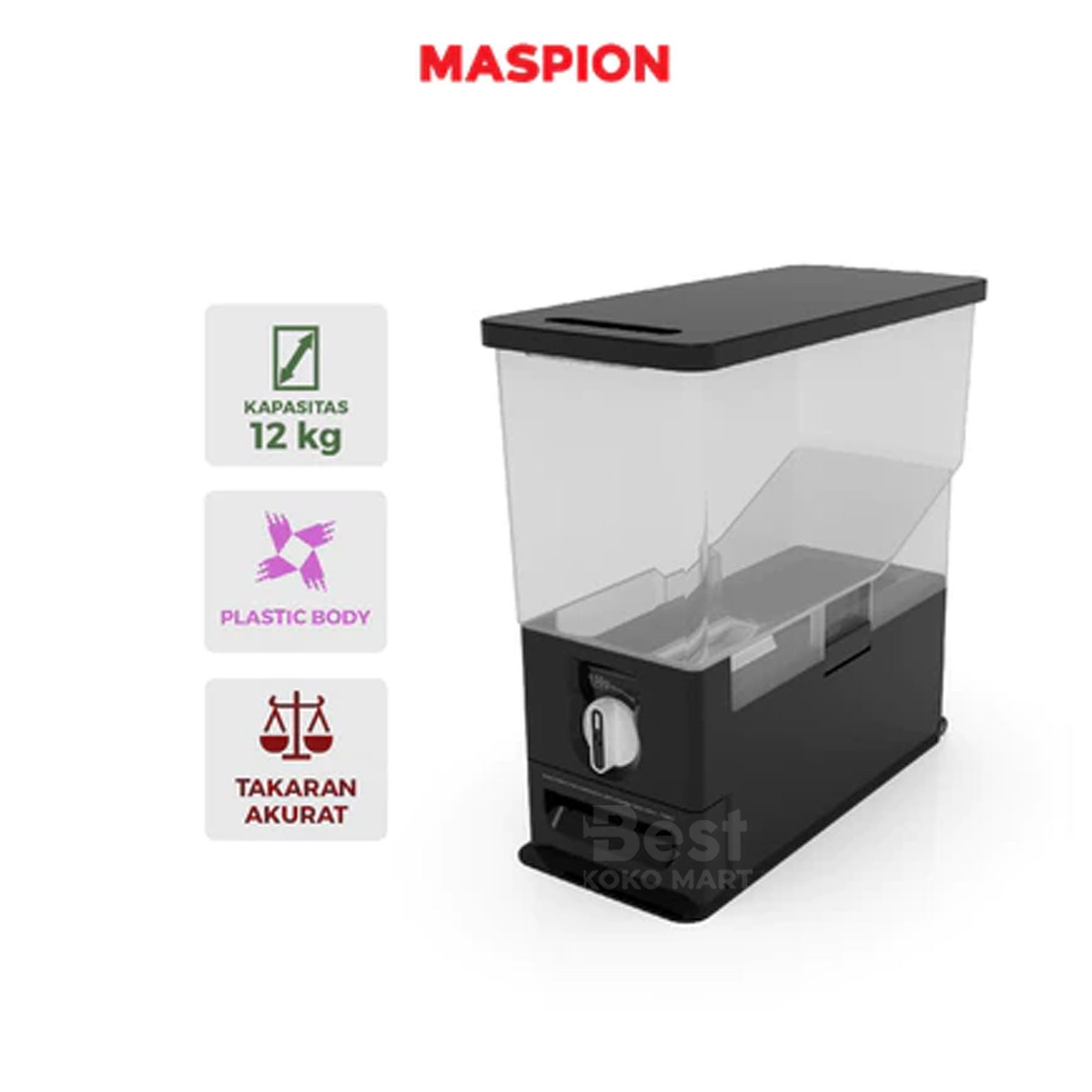Maspion Rice Box Kotak Beras kapasitas 12 Kg EX-12 Garansi Resmi Original - Gambar 1