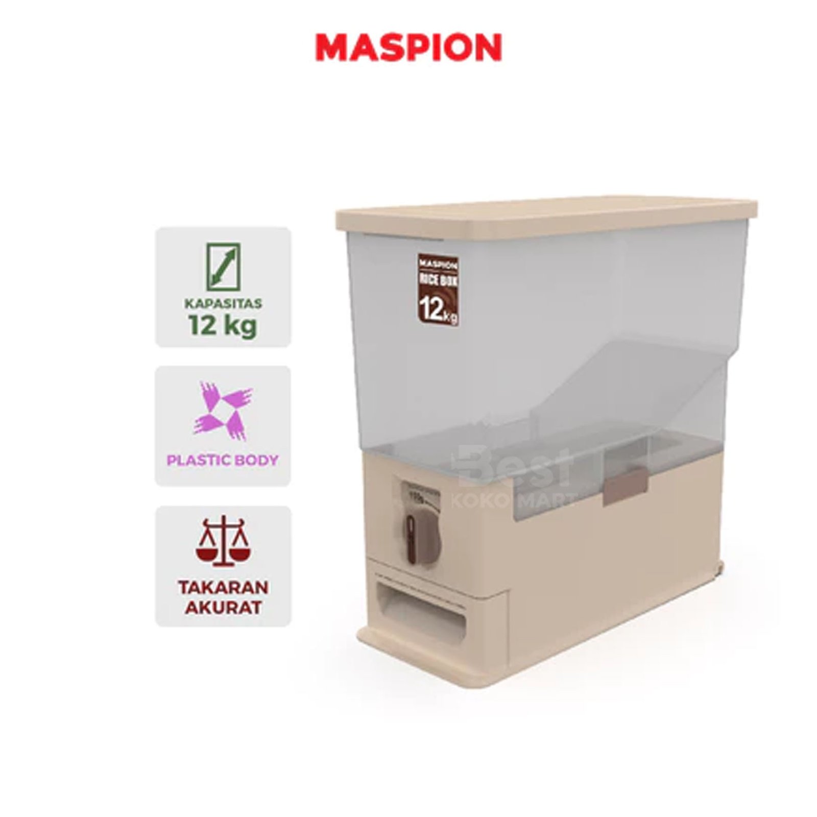 Maspion Rice Box Kotak Beras kapasitas 12 Kg MRD-12 Garansi Resmi Original - Gambar 1