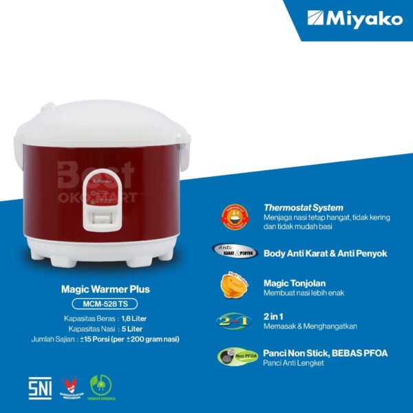 magic com miyako mcm528ts rice cooker 1.8 liter magic warmer plus tanpa kukusan garansi resmi original