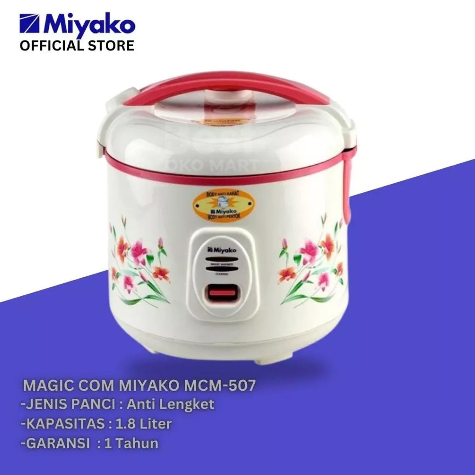 magic com miyako mcm507 rice cooker magic warmer plus 1.8 liter 395 watt garansi resmi original magic com miyako mcm507 rice cooker magic warmer plus 1.8 liter 395 watt garansi resmi original