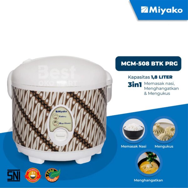 magic com miyako mcm508btkprg magic warmer plus rice cooker [1,8 ltr] garansi resmi original