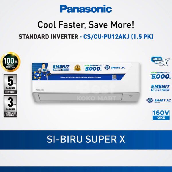 panasonic cs/cu pu12akj ac standard inverter [1.5 pk] garansi resmi original