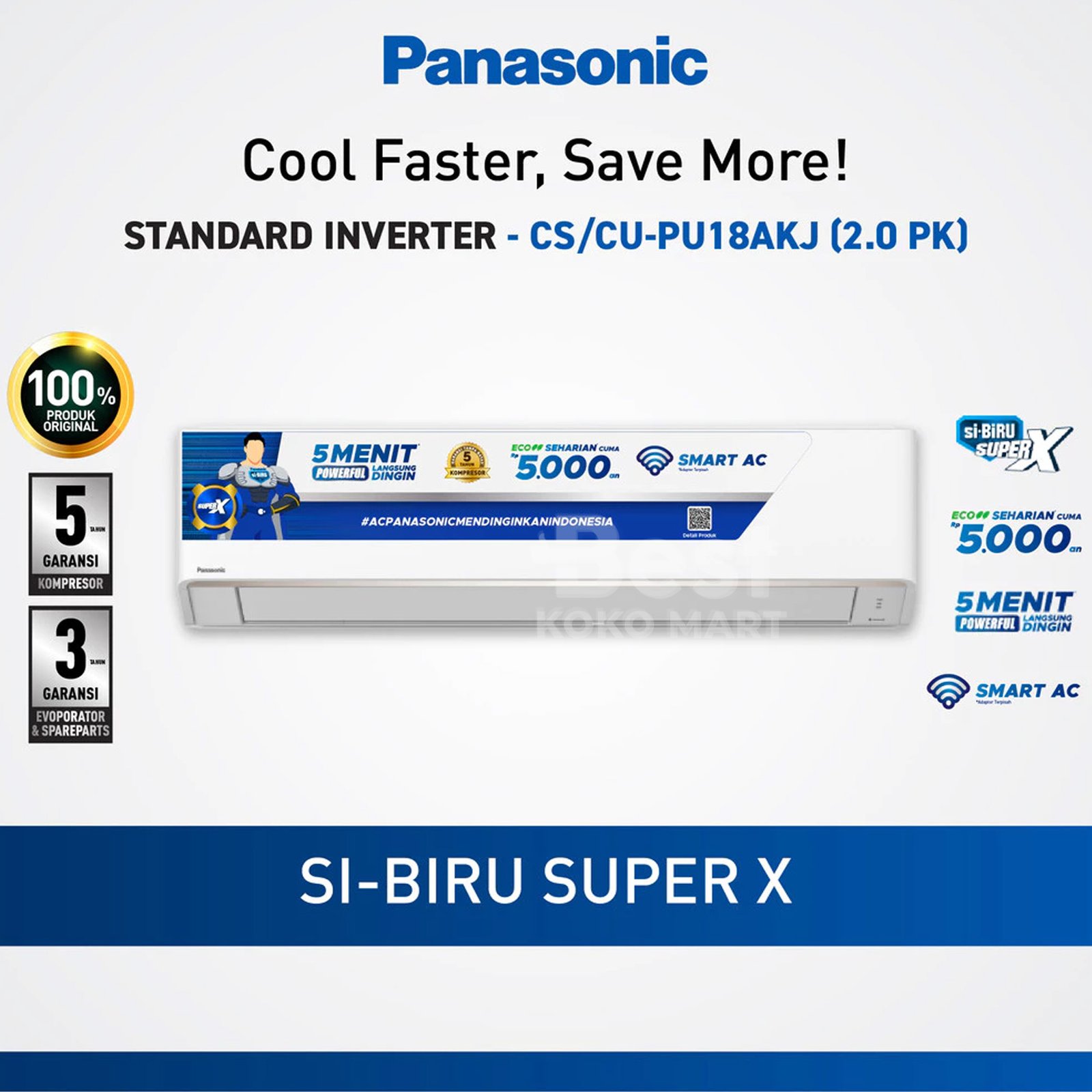 panasonic cs/cu pu18akj ac standard inverter [2 pk] garansi resmi original