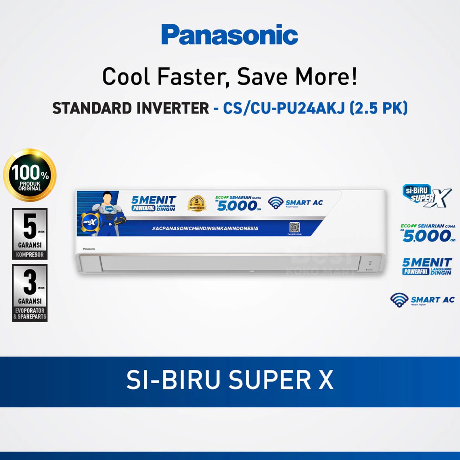 panasonic cs/cu pu24akj ac standard inverter [2.5 pk] garansi resmi original