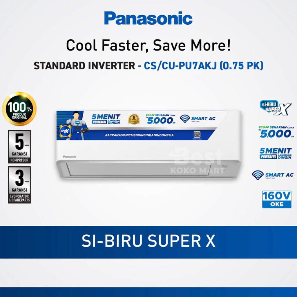 panasonic cs/cu pu7akj ac standard inverter [0.75 pk] garansi resmi original