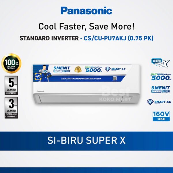 panasonic cs/cu pu7akj ac standard inverter [0.75 pk] garansi resmi original