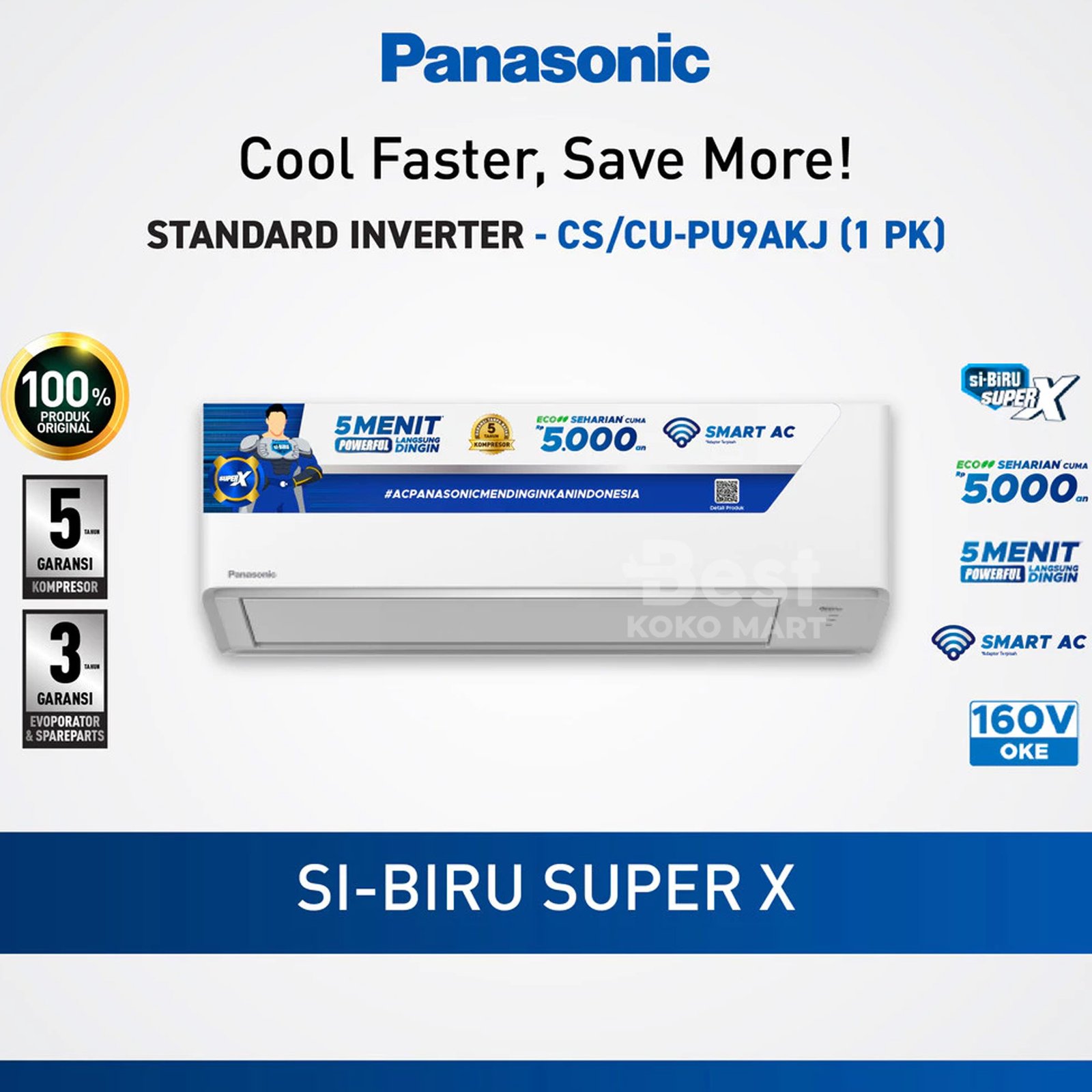 panasonic cs/cu pu9akj ac standard inverter [1 pk] garansi resmi original