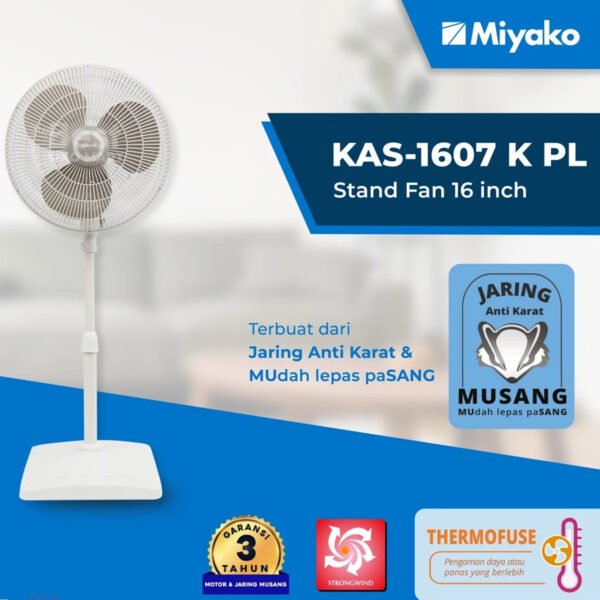 kipas angin miyako kas1607kpl – stand fan 16 inch kaki kotak 50 watt plastik garansi resmi original