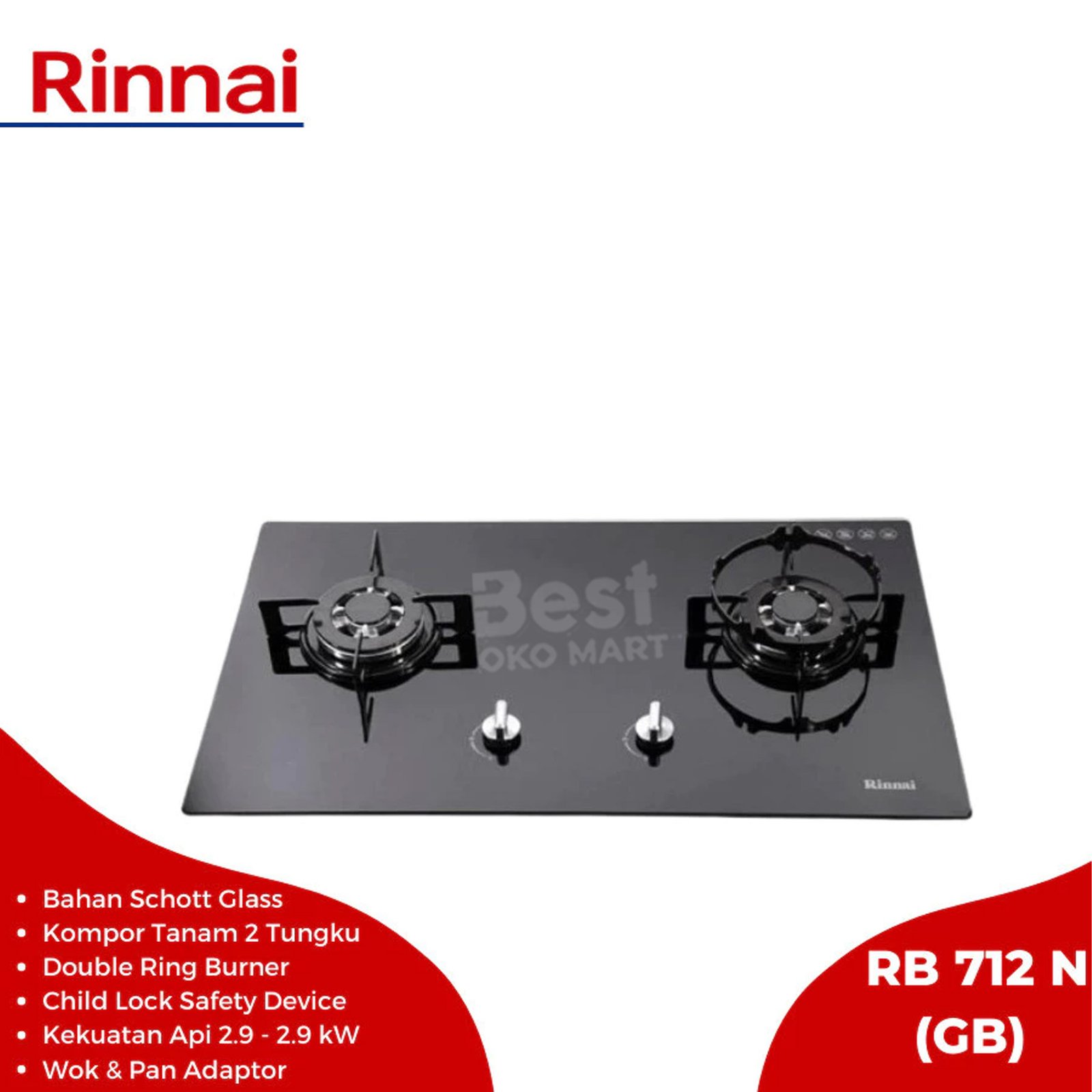 rinnai kompor tanam 2 tungku rb 712n garansi resmi original